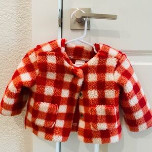 Hanna Andersson shearling baby jacket, red, white, light red. Christmas 🎄 look